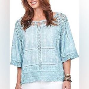 NWT Democracy Crochet Trim Tie-Dye Kimono Sleeve Top